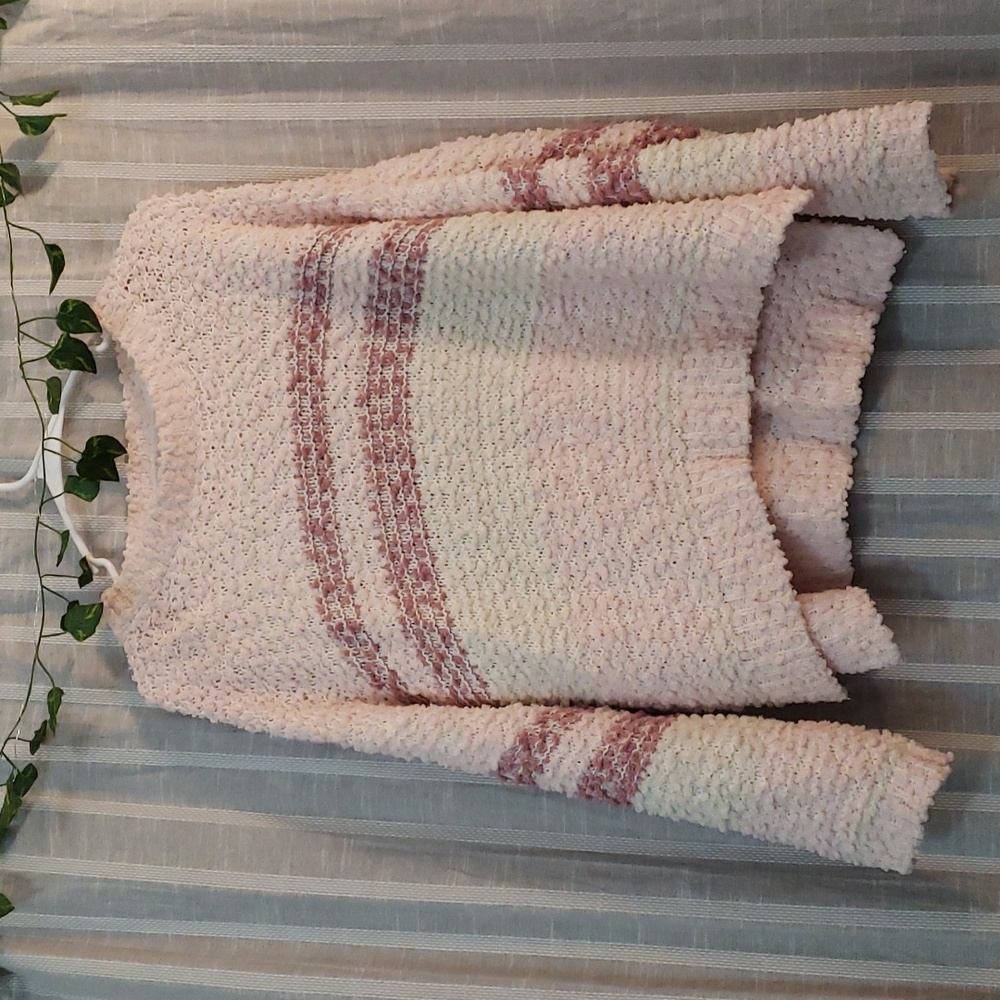 Umgee Pink Sweater Striped Textured Long Sleeve Cropped